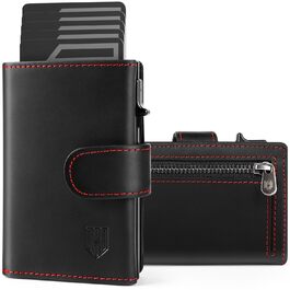 Чоловіче RFID-портмоне для карток з відділенням для монет, автоматичний вивід карток, алюміній, 8-10 карт, віконце для ID, чорно-червоний колір