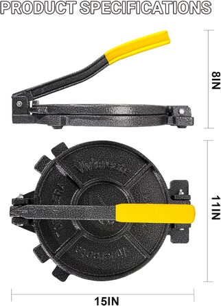 Пресс для тортилій Vivicreate з чавуну, 25,4 см. Прес для тіста, прес для тортилій з антиковзким покриттям, сірий (жовтий)