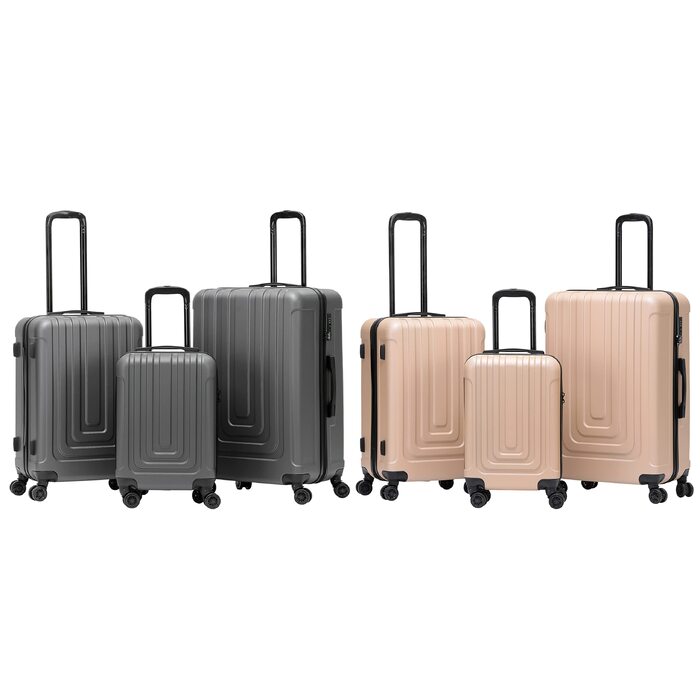 Набір легких валіз Flight Knight Premium (S 55см, M 67см, L 76.5см) з ABS-пластику, TSA-замком та USB-портом, 8 коліс-спінерів, Антрацит/Шампанське