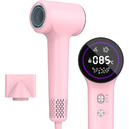 Фен для волосся з плазмою та безщітковим мотором 110 000 об/хв, швидке сушіння, тихий, з магнітною насадкою, для дому та подорожей (Темний, Рожевий)