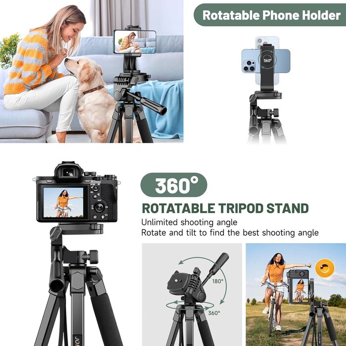 Штатив для камери JOILCAN 210.8 см, чорний: для фото та відеозйомки з DSLR, смартфонів та селфі-палиць