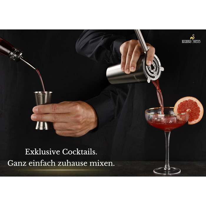 Набір для коктейлів BARMINGO з нержавіючої сталі 11 предметів – Набір Boston Cocktail Shaker 825 мл зі стійкою та аксесуарами для бару, Набір шейкерів для коктейлів | Набір бармена | Набір для змішування коктейлів | Набір для бару | Набір Boston Shaker | 