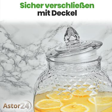 Glass Giraffe - Drink Dispenser with Stainless Steel Tap and Stand - 8 Liter - Water Dispenser - Carafe for Punch and Cocktails - Glass Lemonade Dispenser - Glass Vat