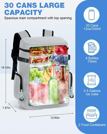 Large Cooler Bag Waterproof Insulated Leakproof Rolltop Cooler Bag Backpack Soft Cooler for Food & Drinks for Beach/Picnic/Camping