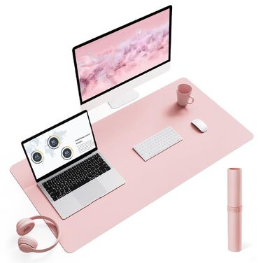 Килимок для столу YSAGi з преміум PU-шкіри, великий килимок для миші рожевого кольору, 90x43 см