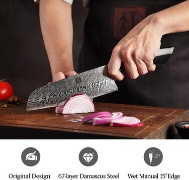 Ніж кухарський XINZUO Damaststahl Kiritsuke 21.5 см, професійний, з ручкою G10 та магнітною піхвою, серія Feng