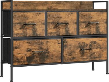 SONGMICS Chest of Drawers, Cabinet, 7 Fabric Drawers with Handles, Metal Frame, Industrial Design, Vintage Brown + Ink Black LTS137B01 (Vintage Brown + Ink Black, 29W x 98.2D x 70H cm)