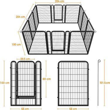 Вольєр для цуценят Yaheetech, 12 частин, 100 см, автоматичний замок, розкладний, для квартири та саду, чорний