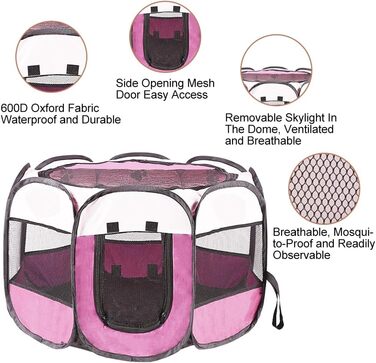 Клітка-загон для собак та цуценят, складана, 73x73x43 см, рожева