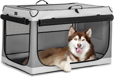 Клітка для собак Petsfit, розкладна, велика, 100x64x63 см, сіра, з підстилкою
