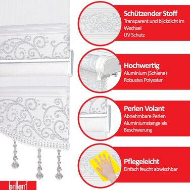 Double roller blinds, Easy-Fix without drilling, White Silver, 200 x 60 cm (Length x Width). Blackout Duo roller blinds with beads, shimmering, Roman shade, window, door, zebra blinds, clip-on blinds, side-pull blinds