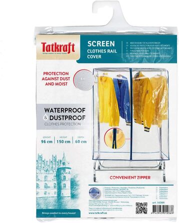 Tatkraft BIG Garment Rack Cover, Clothes Rack Cover, Plastic, Transparent, 2 Zippers, Extra Wide, cm (L96)