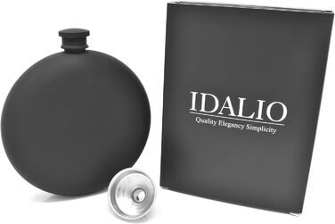 Фляга з нержавіючої сталі IDALIO, чорна матова, витокозахисна з воронкою в чорній коробці, для чоловіків та жінок, велика воронка (227 г)