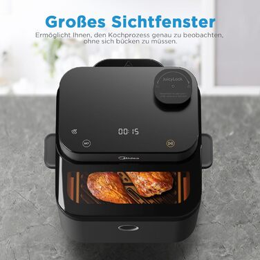 Фритюрниця Midea DualTaste 7 л з оглядовим вікном, аерофритюрниця XXL, 8 програм, випікання, гриль, розморожування, таймер 12 годин, 40-200°C, 1650 Вт, знімна чаша, модель MF-CY75AB