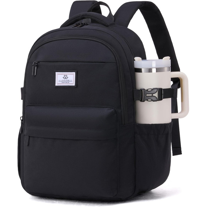 LOVEVOOK Рюкзак для жінок, 15.6 дюймів, рюкзак для ноутбука, шкільний рюкзак для дівчаток-підлітків, водонепроникний, з багатьма відділеннями, сучасний рюкзак для роботи, школи, подорожей, чорний