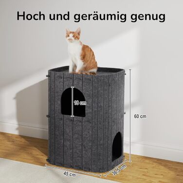 Cat Cave, Stable Cat Cave made of high-quality felt, 3-layer indoor cat house bed, Cat cave for sleeping, playing and hiding, Felt cave, 45 x 37 x 60cm, Large (dark gray)