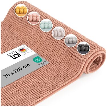 Шенілевий килимок для ванної кімнати Blumtal 70x120 см, високий ворс, протиковзкий, сертифікат Oeko-TEX, колір Dusty Pink (Рожевий)