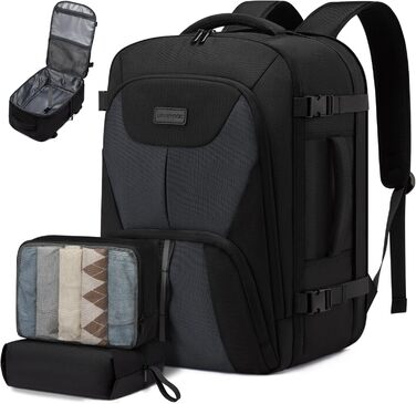 LOVEVOOK Рюкзак для ручної поклажі, великий, розширюваний, туристичний, чоловічий, для ноутбука 17 дюймів, 50L, чорно-сірий