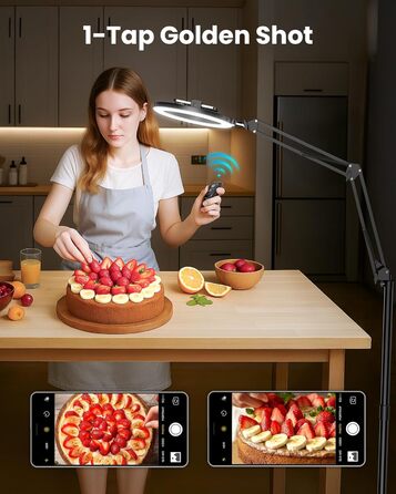 Кріплення для смартфона на штативі з кільцевим світлом для кухні та фуд-відео – штатив з кільцевим світлом для столу | Кільцеві лампи для кухні, випічки, зйомки рецептів, відеозйомки, стріму, контент-мейкінгу, 10 дюймів для столу (10 дюймів для підлоги)