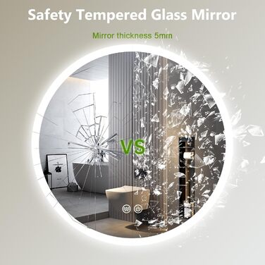 LED дзеркало для ванної кімнати з підсвічуванням Round - регульоване з 3 кольорами світла (3500K-6500K), сенсорний вимикач, запобігає запотіванню - дзеркало для ванної кімнати з підсвічуванням для макіяжу та гоління (70см)