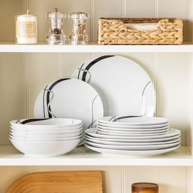 VEWEET Набір посуду 18 предметів на 6 осіб, порцеляновий сервіз, 6 тарілок для їжі, десертних та супових тарілок, сервіз Fiona