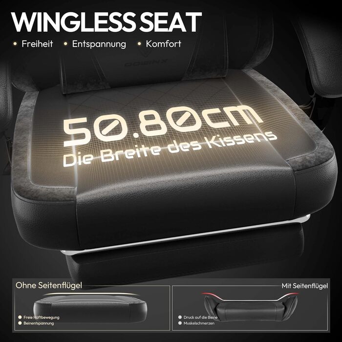 Ігровий крісло Dowinx з PU-шкіри, ергономічний дизайн, масаж, підтримка попереку, до 150 кг (Чорний)