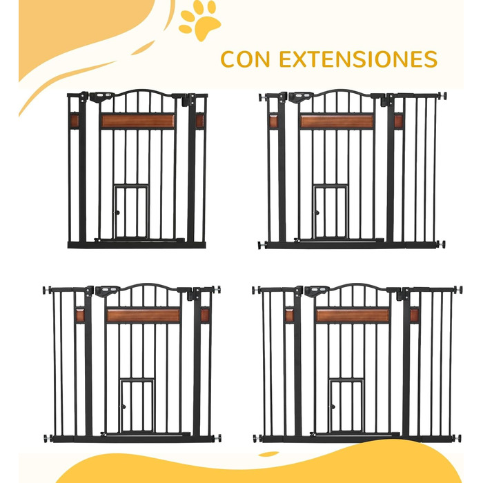 Захисне ворота PawHut для дверей та сходів: безпечне собаче ворота з автоматичним закриттям та подвійним замком, 93x76,2 см, чорний