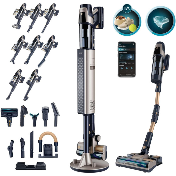 Бездротовий пилосос Cecotec Conga Rockstar 5500 Hurricane Station Flex Max: 220AW, 700W, станція самостійного очищення, 90 хв роботи, антизаплутувальна щітка, гнучкий шланг, циклонна технологія