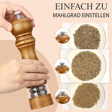 Набір для солі та перцю Jepsen: ручні млини з дерева, наповнювані, з регульованим керамічним ядром, 2 шт.