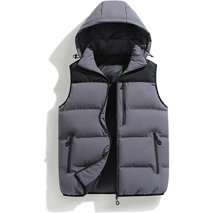 Чоловіча пухова жилетка з капюшоном, тепла безрукавка для зими, туризму та повсякденного носіння (4XL, сіра)