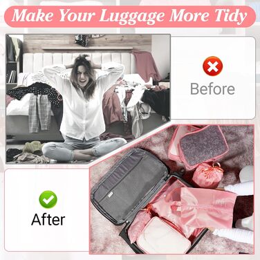 Органайзер для валізи Zorplex, набір 10 шт: кубики для пакування, аксесуари для подорожей, сумочки для одягу, взуття та косметики (рожевий)