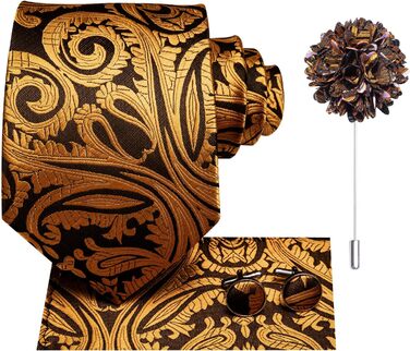 Чоловічий краватковий комплект Hi-Tie: краватка, нагрудна хустинка, затискач для краватки, запонки, шовкова тканина, чорний/золотий візерунок павліній, для вечірки, весілля