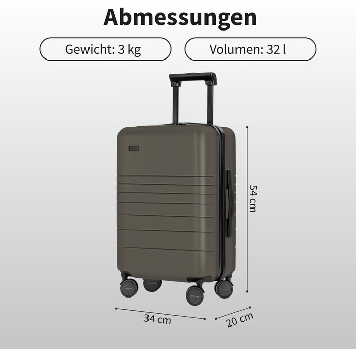 Валіза ETERNITIVE з полікарбонату та ABS: легка, з колесами 360°, з TSA-замком, для ручної поклажі, оливковий колір