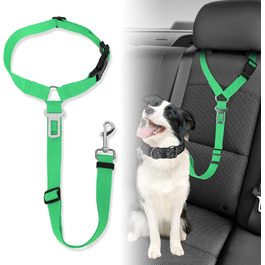 Автомобільний ремінь безпеки для собак, кріплення для тварин у авто, на голову, міцний поводок, шлейка для собак, котів та інших домашніх тварин (зелений)