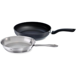 Набір сковорідок Fissler: Catania 24 см (нержавіюча сталь, без покриття) та Cenit 28 см (алюміній, з антипригарним покриттям), для індукції