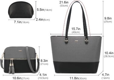 Сумка жіноча LOVEVOOK шопер шкіряний 3-в-1 сіро-чорна (C Grau-schwarz) велика містка