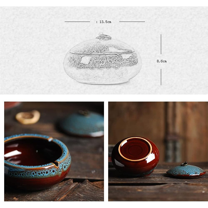 Керамічний попільничка з кришкою, вітрозахисний, для сигарет, внутрішнє та зовнішнє використання, для офісу та дому (5.2' блакитний)