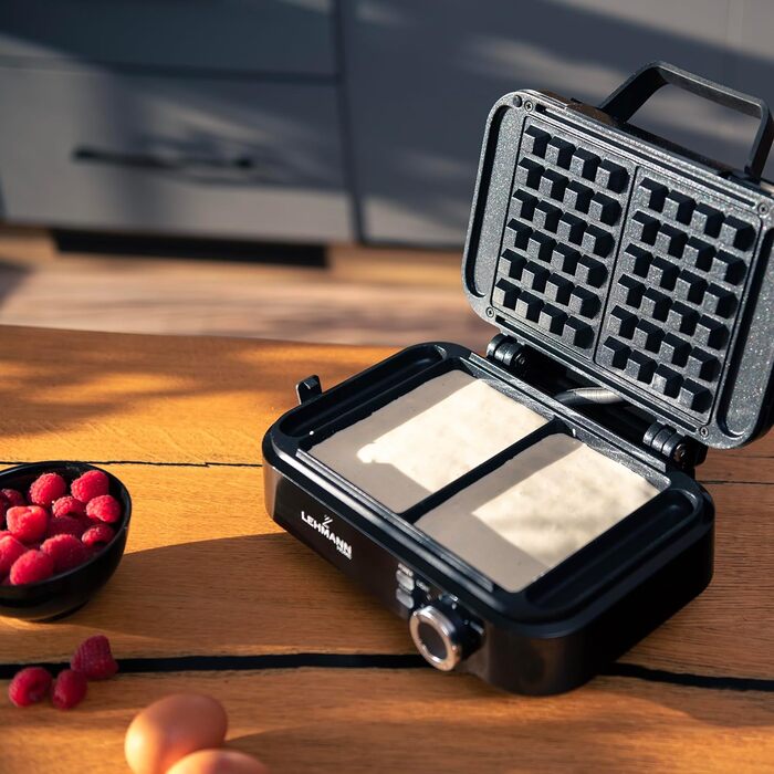 LEHMANN Double Belgian Waffle Maker - 1200W - Non-Stick - Adjustable Temperature - Makes Waffles in 3 Minutes