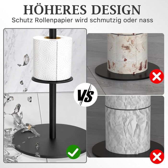 Тримач туалетного паперу YIGII без свердління, нержавіюча сталь, щітка, самоклеючий, для ванної кімнати та кухні (чорний)