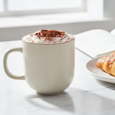 Набір керамічних кавових чашок Com-Four® 6 шт. 350 мл: чайник для гарячих та холодних напоїв, сучасний дизайн, кольорові чашки з ручкою (блакитний/зелений/сірий), 12 шт. (бежевий/рожевий)