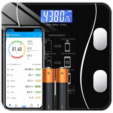 Електронні ваги для ванної з Bluetooth, чорне скло, до 180 кг