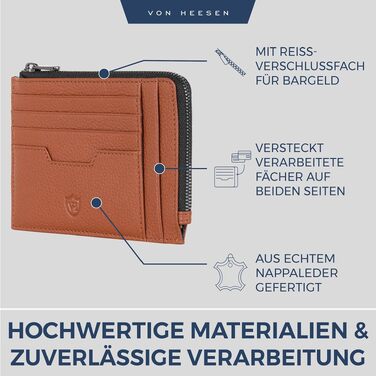 Шкіряний RFID картхолдер VON HEESEN з наппа-шкіри, портмоне для кредитних карток на 9 відділень, унісекс (Коньячний коричневий)