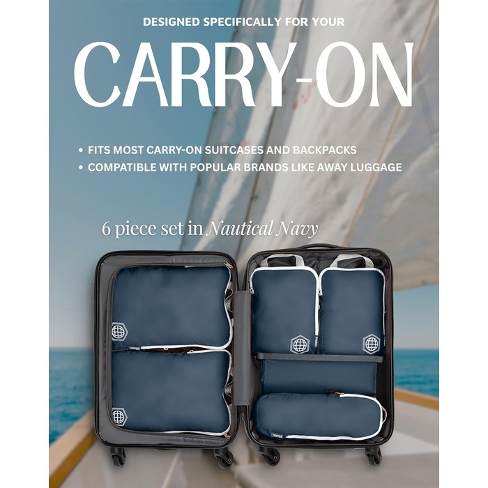 Набір кубиків для пакування TRIPPED: органайзери для подорожей, 6 шт. (білий, зелений, блакитний)