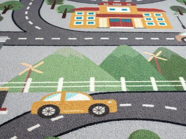 Дитячий килим Happy Life: Ігровий килим з малюнком дороги, джунглі, тварини та машинки, антиковзкий, 80x150 см (Сірий, прямокутний 120x160 см)