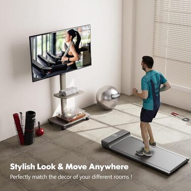 FITUEYES Rolling TV Stand with Wood Shelf - Adjustable Height & Swivel - Fits 32-70 inch TVs up to 40kg, VESA 400x600 - White (Khaki)