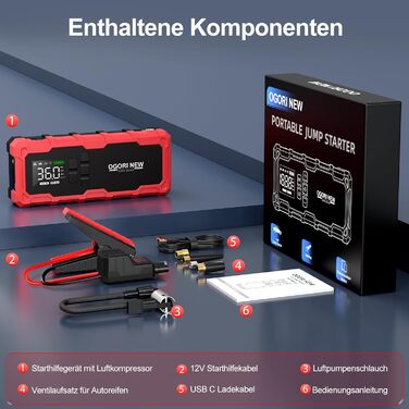 Powerbank Starthilfe з компресором 6000A, 12V, для бензинових (8L) та дизельних (10L) авто, з LED-ліхтариком