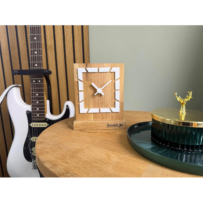 FLEXISTYLE Modern Stand Clock Small Made of Oak Wood Living Room Bathroom, Schwarz/Oak, Black (Style 8)
