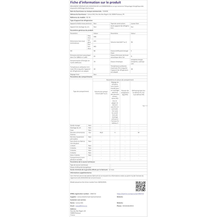Міні-холодильник FOHERE 46L з відділенням для льоду | Компактний холодильник | Регулювання температури, енергозбереження, тиха робота | Холодильник для напоїв, ідеальний для офісу, кемпінгу та геймінгу | Змінний бік відкривання дверцят | Чорний