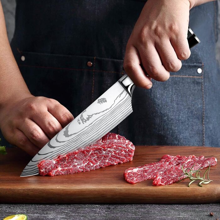 Набір кухонних ножів Gustrug 5 шт. з нержавіючої сталі, ергономічні ручки, професійний набір ножів з кухарським, хлібним, сантоку, універсальним та овочевим ножами, подарункова коробка