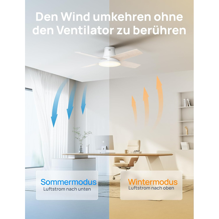 Вентилятор стельовий Dreo з підсвічуванням та пультом, 112 см, чорний, 5 лопатей, 6 рівнів регулювання яскравості, 6 швидкостей, тихий, таймер, легка збірка, для спальні